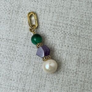 Malachite Amethyst Pearl Gemstone Enhancer Pendant Gold Plated Hinged Bail
